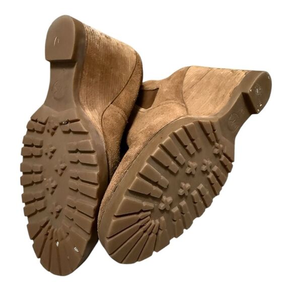 Michael Kors Thea Caramel Camel Tan Wedge Suede Bootie Boots Size 8 - Picture 10 of 11